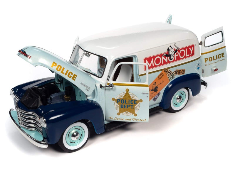 AW AUTO WORLD لوحة توصيل شيفروليه من أوتو وورلد مونوبولي 1948 مع شكل راتينج 1:18 - Image 2